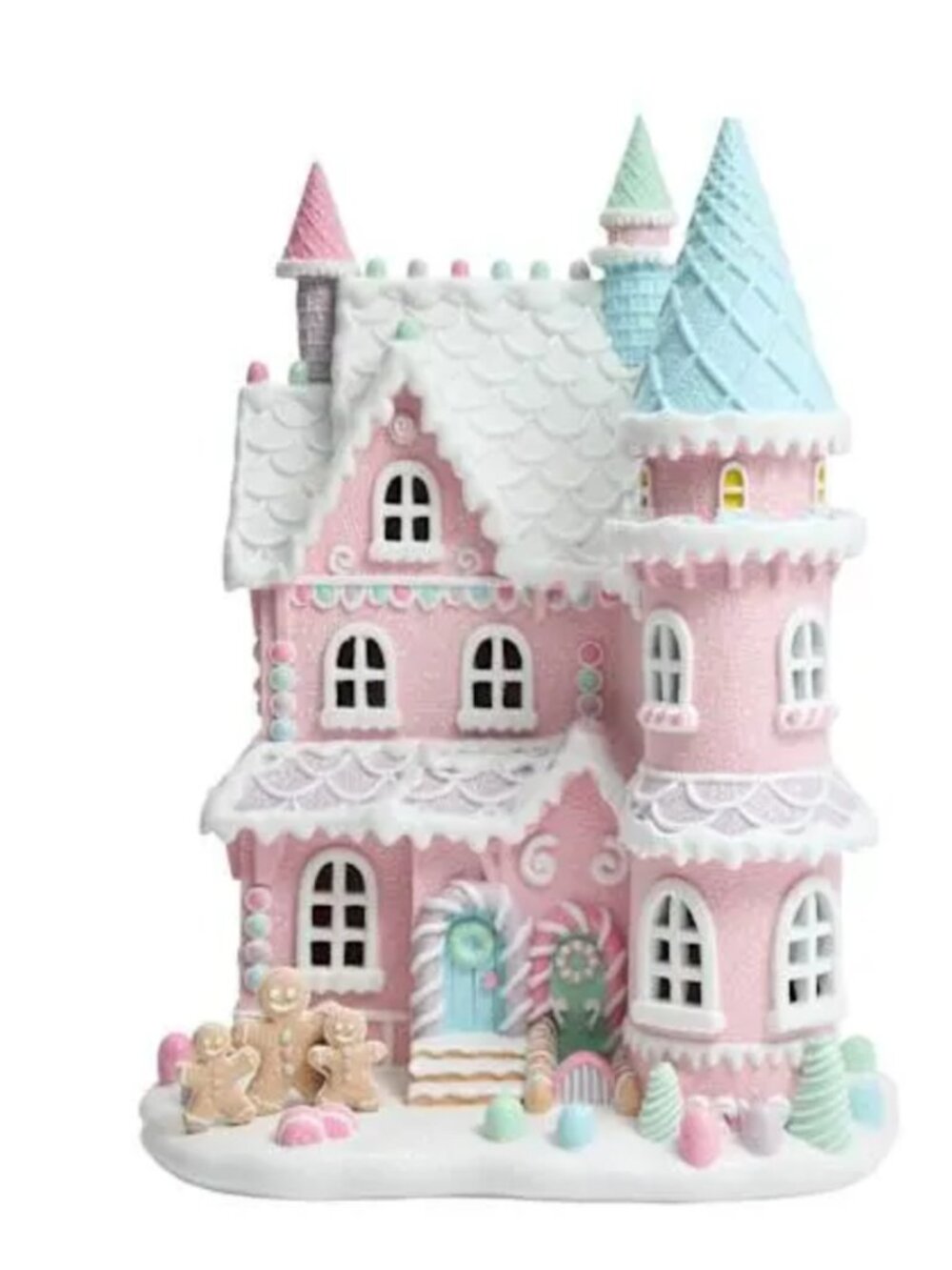 Christmas Holiday Pastel Pink LED Light Up Gingerbread House 16" Castle New